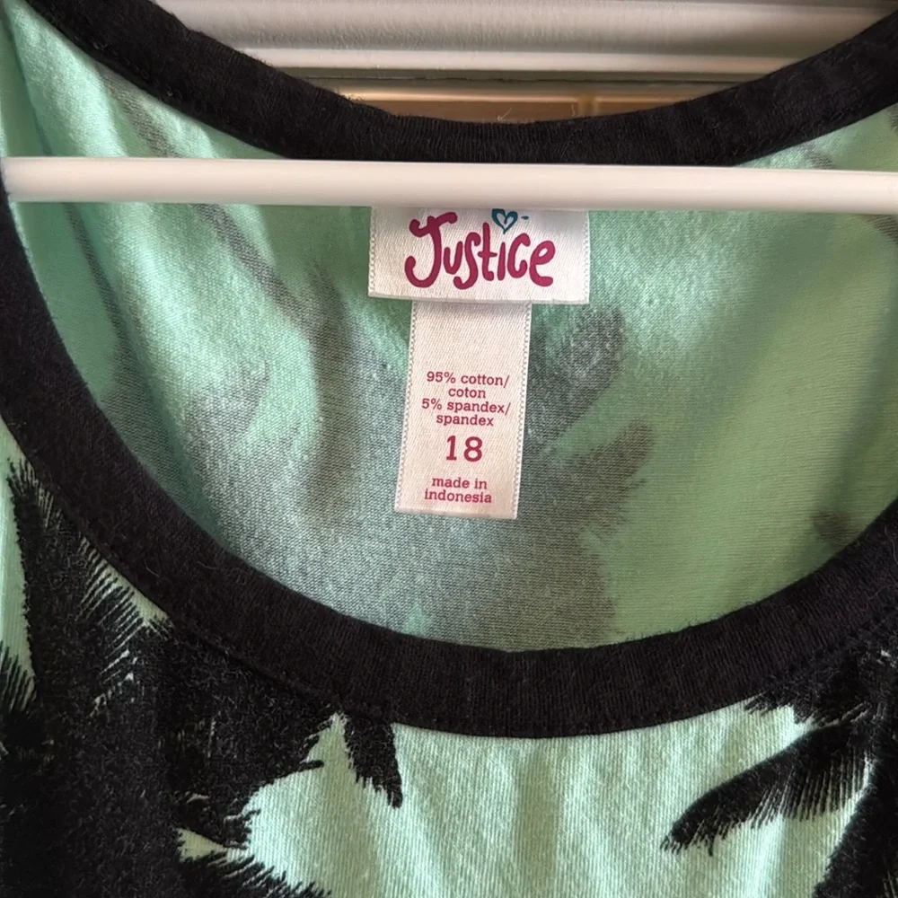 Justice Mint Green Palm Tree Kids Skater Dress